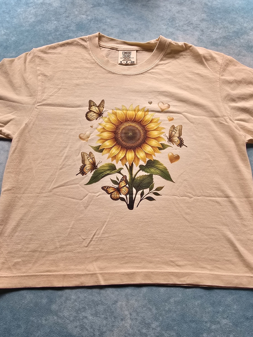 Comfort Colors Women’s Boxy Sunflower Butterfly Graphic Tee Size Small